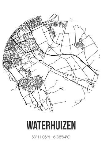 Waterhuizen (Groningen) | Landkaart | Zwart-wit