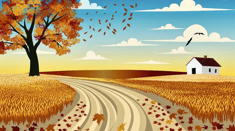 Landstraße durch herbstliche Weizenfelder von Frank Heinz
