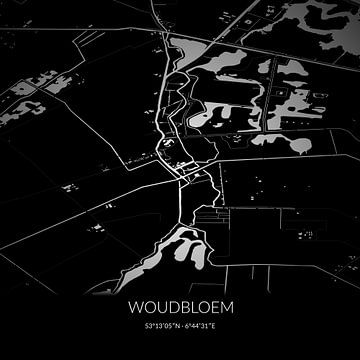 Carte en noir et blanc de Woudbloem, Groningen. sur Rezona