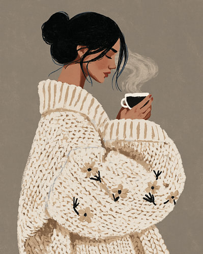 Coffee & Cozy | Woman with a coffee in an oversized jumper by Studio Allee