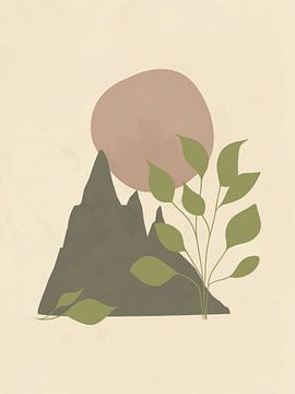 Minimalist landscape with a mountain and green leaves by Tanja Udelhofen