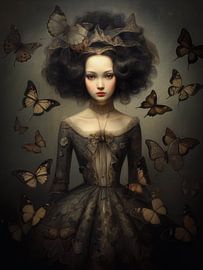 Een dame en haar vlinders 2. van Eye Candy Galore