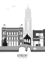 Skyline illustratie stad Utrecht zwart-wit-grijs