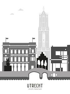 Skyline-Illustration Stadt Utrecht schwarz-weiß-grau von Mevrouw Emmer