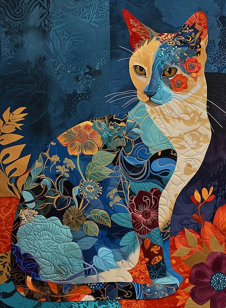 Secretive Cat in Floral Beauty by Color Square