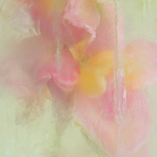 Bloemen in ijs, pastelkleuren roze, geel en groen