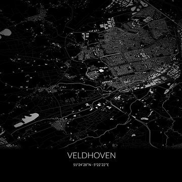 Zwart-witte landkaart van Veldhoven, Noord-Brabant. van Rezona