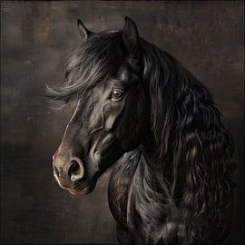 Portrait d'un cheval noir frison sur Vlindertuin-Art