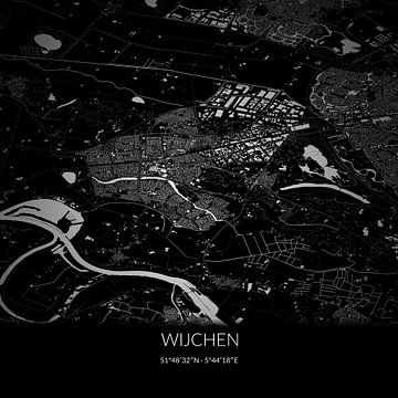 Black and white map of Wijchen, Gelderland. by Rezona