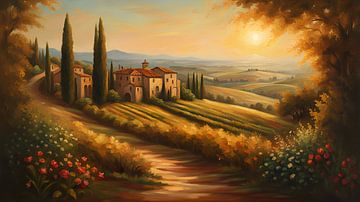 Toscane Schilderij Landschap Italië van Creavasis