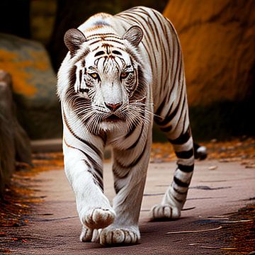 Tigre blanc dans les montagnes sur Harvey Hicks