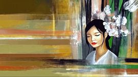 Meditierende Frau im Blütengarten von Frank Heinz