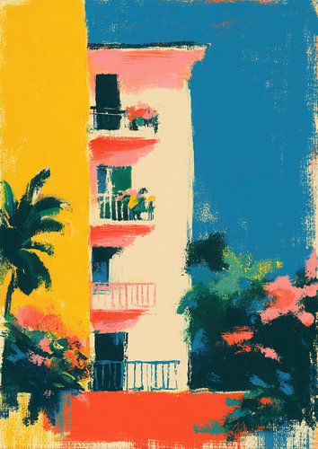 Pastel building with palm trees by Niklas Maximilian