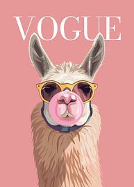 Llama Stylish wearing sunglasses blowing pink bubble gum vogue poster by Cross