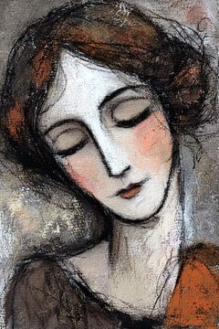Portrait de femme | Femme rêveuse aux yeux fermés sur Peinture Abstraite