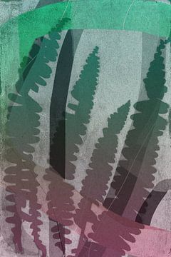 Bruine varenbladeren. Moderne abstracte botanische geometrische kunst in roze en groen van Dina Dankers