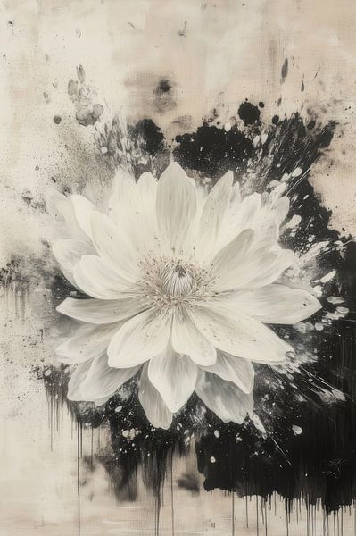 Contrast in Bloei Minimalistische Witte Lotus van Eva Lee