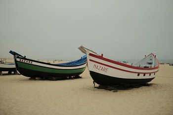 Boats on the beach in Nazaré