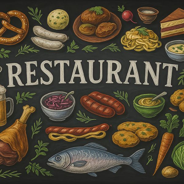 Blackboard illustration with food - Restaurant by Basahen