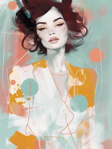 Modern en abstract portret in frisse kleuren.