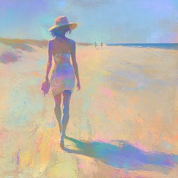 Zanderig Strand | Whispers of the Ocean Breeze van Abstract Schilderij