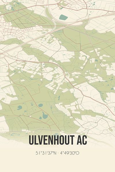 Alte Karte von Ulvenhout AC (Nordbrabant) von Ortsdrucke