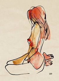 Nu, encre, aquarelle sur Pieter Hogenbirk