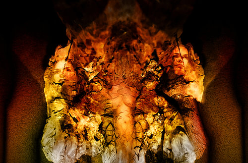 Guardians of the Roots – Surreal Forest Spirits Ablaze & Amber (Contemporary Fine Art Oil Painting)