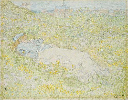 Lying woman in the dunes near Noordwijk, Jan Toorop