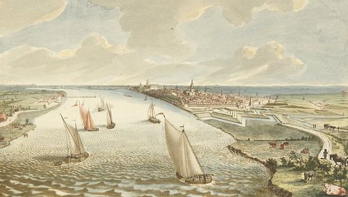 Gezicht op de vestingwerken bij Nijmegen, Martinus Berkenboom