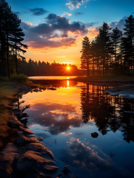 Bergmeer bij zonsondergang van drdigitaldesign