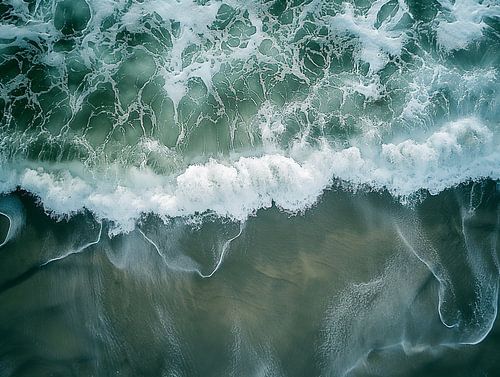 golven spoelen aan op het strand