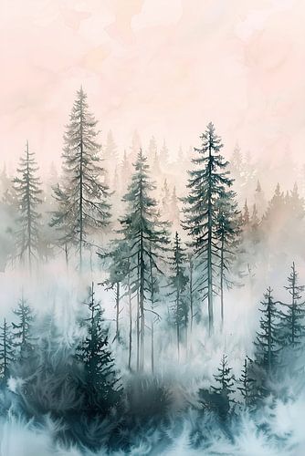 Watercolour pine forest