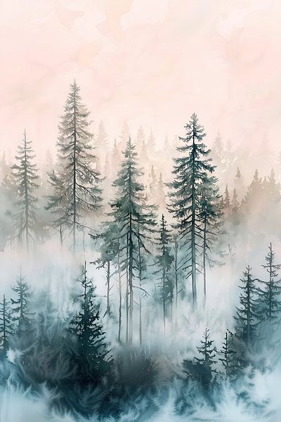 Aquarell Pinien Wald von NJ Midnight Studio