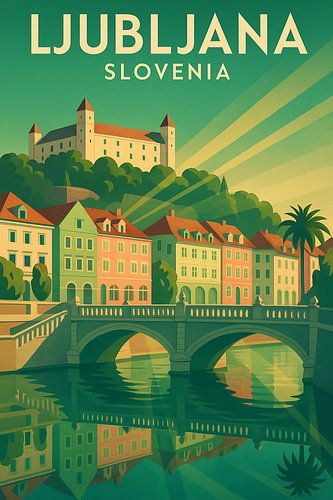 Ljubljana Slovenië Vintage Poster Muurkunst