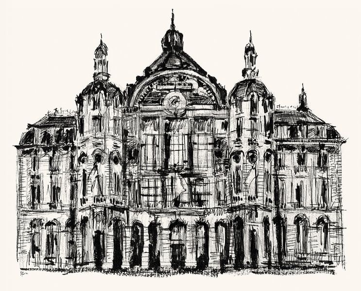 Zeichnung des Antwerpener Hauptbahnhofs von ART Eva Maria