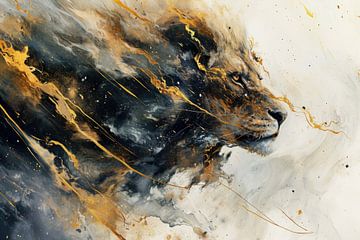 Œuvre d'art abstraite Lion aux pouvoirs cosmiques sur Digitale Schilderijen