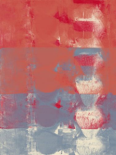Red, terra and blue shapes. Colorful abstract art in vivid colors by Dina Dankers