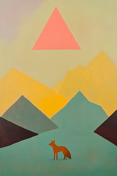 Renard dans un mélange de couleurs devant un paysage géométrique sur Poster Art Shop