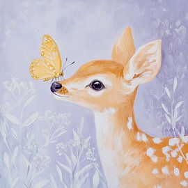 Hert met vlinder in de lente van Poster Art Shop