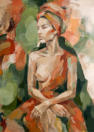 A colourful, modern and abstract portrait in earthy tones by Julian Cross