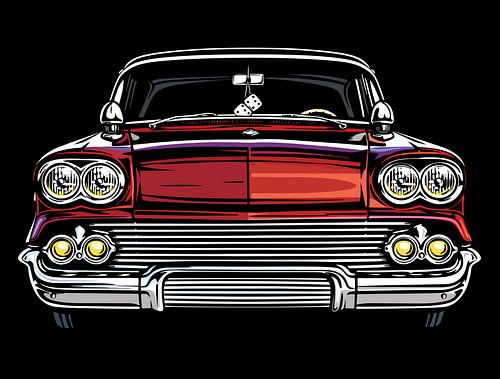 Retro klassieke auto voorzijde dobbelsteen pop art portret