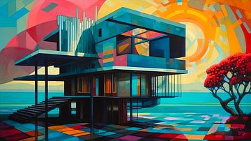 Architecture abstraite géométrique colorée, maisons modernes XII sur René van den Berg