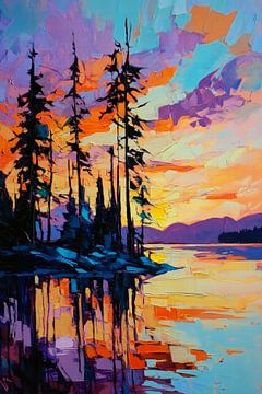 Avondstemming bij het meer - kleurenspel van Poster Art Shop