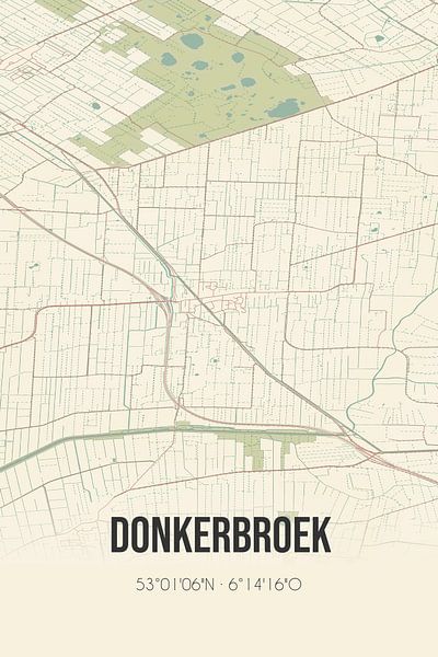 Carte ancienne de Donkerbroek (Fryslan) par Affiches de lieux