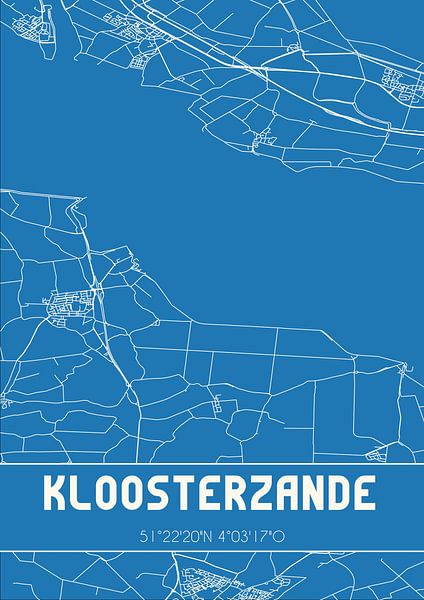 Blauwdruk | Landkaart | Kloosterzande (Zeeland) van Stad & Wand