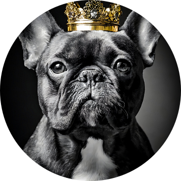 Franse Bulldog in zwart-wit met gouden kroon van Dutch Art Works