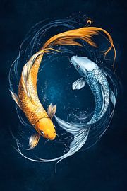 Gold and silver carp in the water vortex by Poster Art Shop