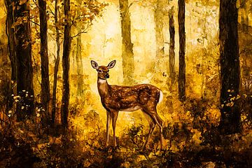Hert in herfstbos van Imperial Art House