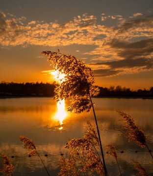 Zonsondergang aan het water met een mooie lucht van Rick van de Kraats